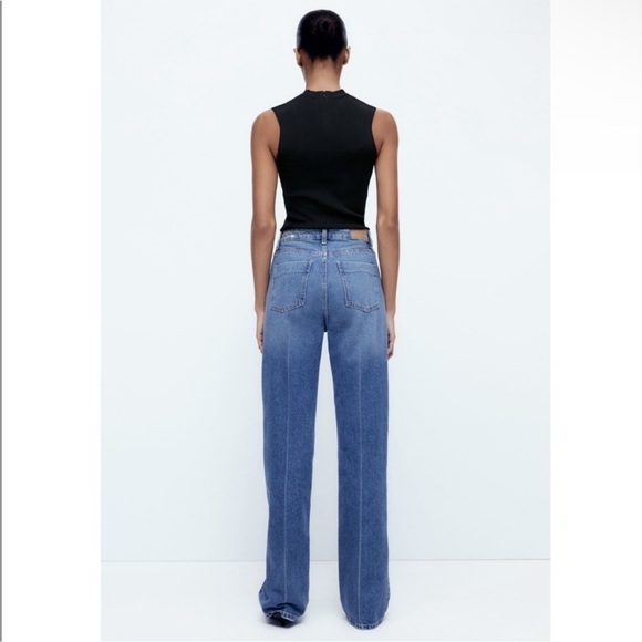 Zara Crossover Waist Extra High Rise Wide Leg Z1975 Full Length Tailor Jeans - Picture 5 of 10